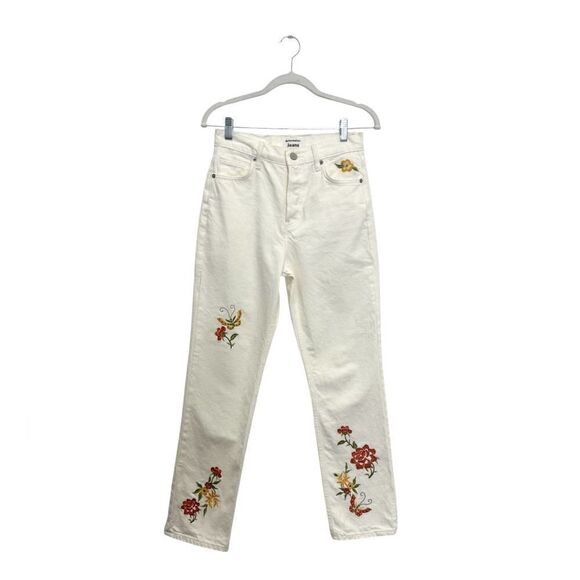 RARE! Reformation White Cynthia Straight Leg Mid Rise Denim Jeans - Picture 13 of 17